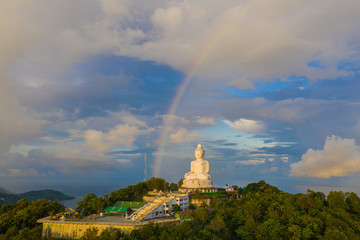 areial view amazing rainbow cover Phuket big Buddha..Phuket Big Buddha is one of the island most important and revered landmarks on the island. © Narong Niemhom