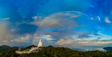 areial view amazing rainbow cover Phuket big Buddha..Phuket Big Buddha is one of the island most important and revered landmarks on the island. © Narong Niemhom