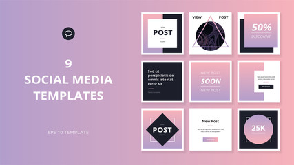 Square web banners for social media. Post layout templates.
