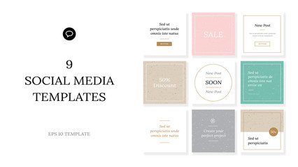 Square web banners for social media. Post layout templates.