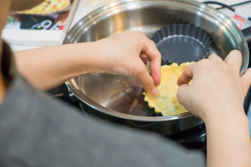 Making pie crust on frypan