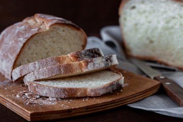 Freshly baked homemade bread is on the table