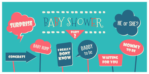 Baby shower party photo booth props vector elements © kora_ra_123