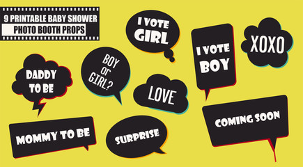 Baby shower party photo booth props vector elements, illustration © kora_ra_123