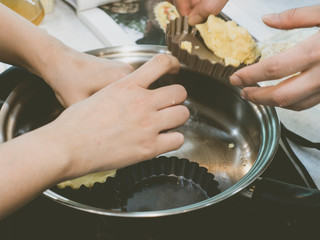Making pie crust on frypan