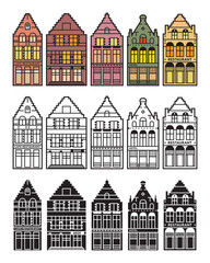 European colorful houses on white background