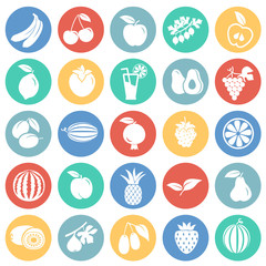 Fruits set on color circles background icons