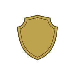Shield shape gold icon. Simple flat logo on white background. Symbol of security, protection, safety, strong. Element badge for protect design emblem decoration Vector illustration