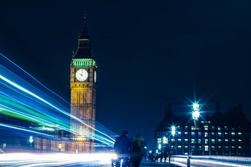 Fototapeta na wymiar London Big Ben At Night Light Trails