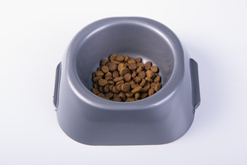 Bowl with dry cat food
