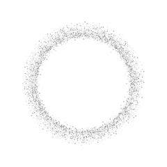 Silver circle isolated white background. Round gray frame, confetti, sparkles and sequins dust. Border design Christmas party, shine birthday decoration, bright Valentine card. Vector illustration