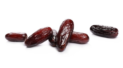Pile fresh dates isolated on white background, sweet fruit