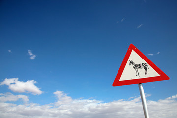 Road sign warning of wild zebras, Namibia