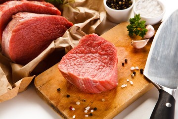 Fresh raw pork on white background