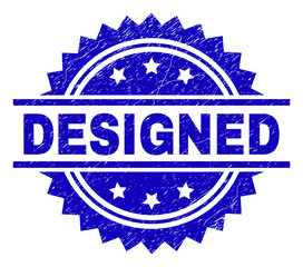 Fototapeta premium DESIGNED stamp seal watermark with distress style. Blue vector rubber print of DESIGNED title with corroded texture.