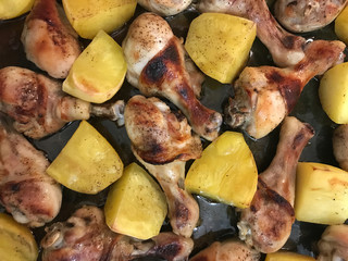 Fried chicken and potatoes