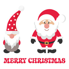 cartoon christmas dwarf and cartoon santa claus and christmas text