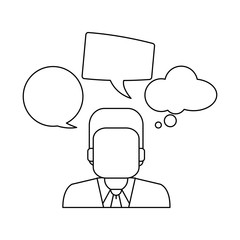 Businessman with speech bubbles in black and white