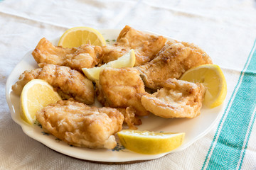 Breaded and fried Salted cod with lemon
