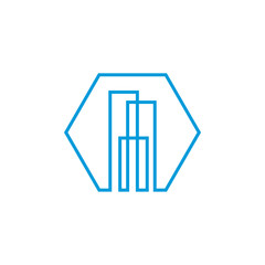 Modern line art City logo template. City skyline line art vector illustration