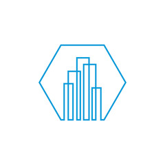 Modern line art City logo template. City skyline line art vector illustration
