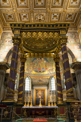 The  Golden Decorated Interior of the Basilica of Santa Maria Maggiore.