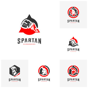 Set of Spartan Logo design vector illustration . Spartan Helmet Logo template. Modern professional logo set for a sport team
