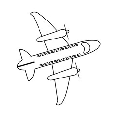 Airplane topview cartoon in black and white