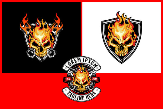 fire skull emblem logo for motorcycle club vector template