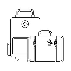 Travel and vacation symbols in black and white