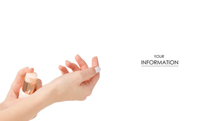 The bottle cosmetic cream lotion in hand cosmetology beauty pattern on white background isolation