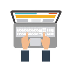 Hands working on laptop