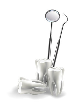 Teeth realistic 3D mirror. Dental care concept, illustration.
