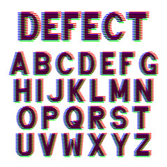 Decorative alphabet letters with Offset Printing effect. Distorted font.