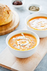 Couple Of Bowls Of Homemade Buttenut Squash Soup