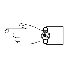 Hand with wristwatch in black and white