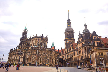 Obraz premium Travel to Germany - an elegant baroque Dresden. square and church. View of the historic part of Dresden