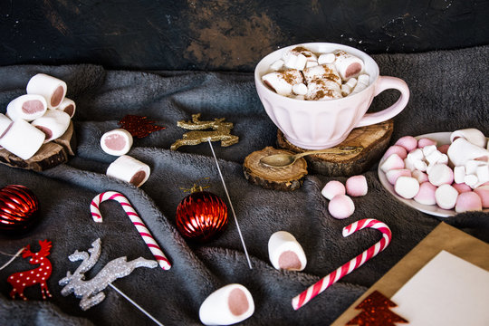 Good New Year spirit. Coffee with marshmallows and cinnamon. Pink mug. Cooking yourself.Home comfort. New Year. Christmas time. Winter mood.Letter to Santa Claus. To Do list.New Year resolution © Светлана Соколова