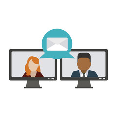 Business people sending email