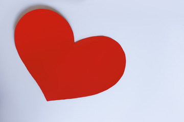 Red wooden heart shape on white background, Valentines day, romantic photo