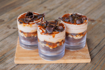 Delicious caramel trifle with chocolate pieces