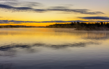 Early morning on the lake in the Leningrad region.