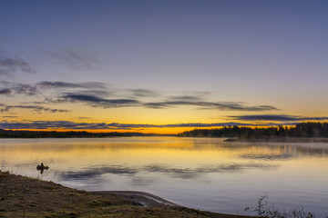 Early morning on the lake in the Leningrad region.