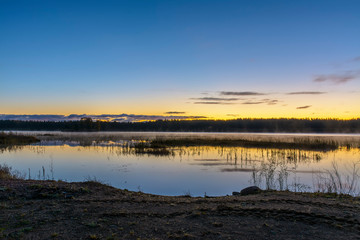 Early morning on the lake in the Leningrad region.
