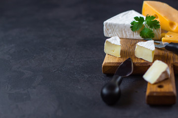 cheese board assorted  (cheese composition). top view. copy space