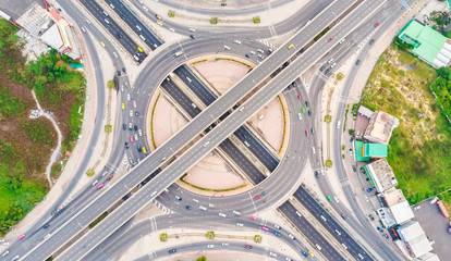 Aerial view Expressway motorway highway circus intersection at Day, Bangkok, Thailand.