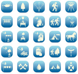 Set of travel and camping equipment icons