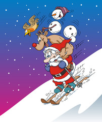 Santa and reindeer having fun
