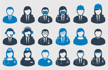 People icon set of different profession. Corporate man, Dorctor, Nurse, Engineer etc.