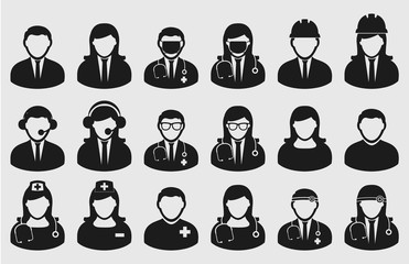 People icon set of different profession. Corporate man, Dorctor, Nurse, Engineer etc.